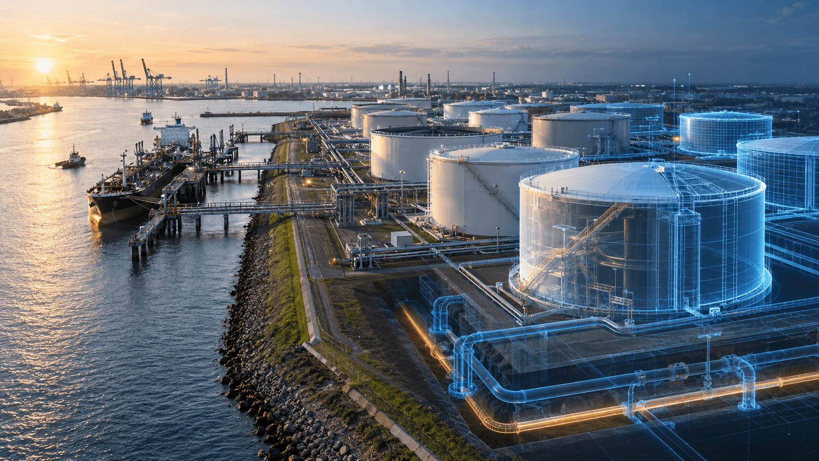 Tank terminal with a digital hydraulic analysis overlay